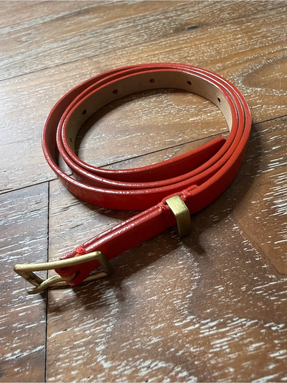 J. Crew Red Patent Leather Skinny Belt / Size Small - Picture 2 of 9